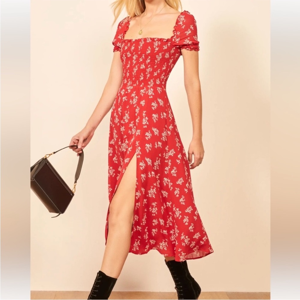 Reformation Inka Floral Print Midi Sundress Summer Red - Picture 2 of 5